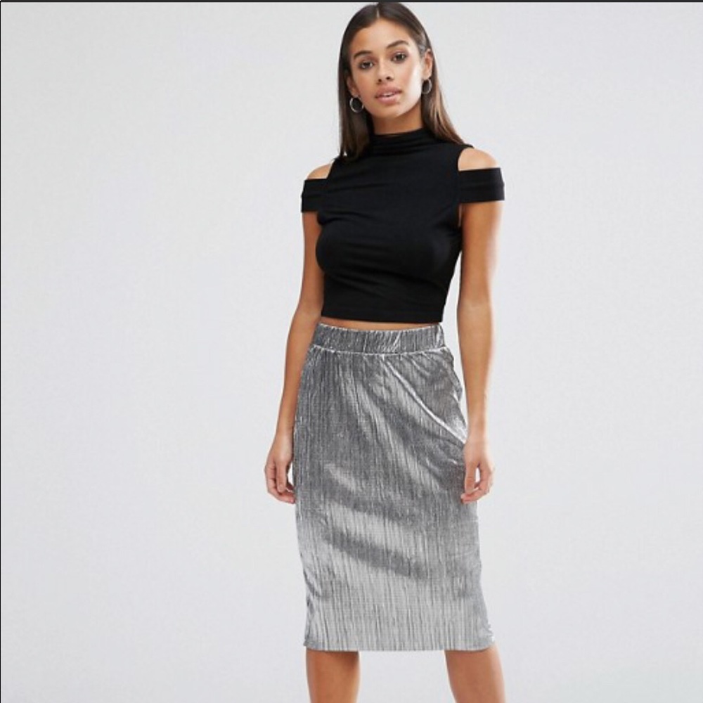 ASOS PETITE Metallic Pleat Skirt